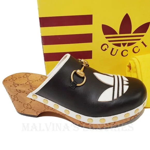 GUCCI SHOES ADIDAS X TREFOIL LEATHER HORSEBIT CLOG MULES  sz 37 7 - Picture 14 of 16